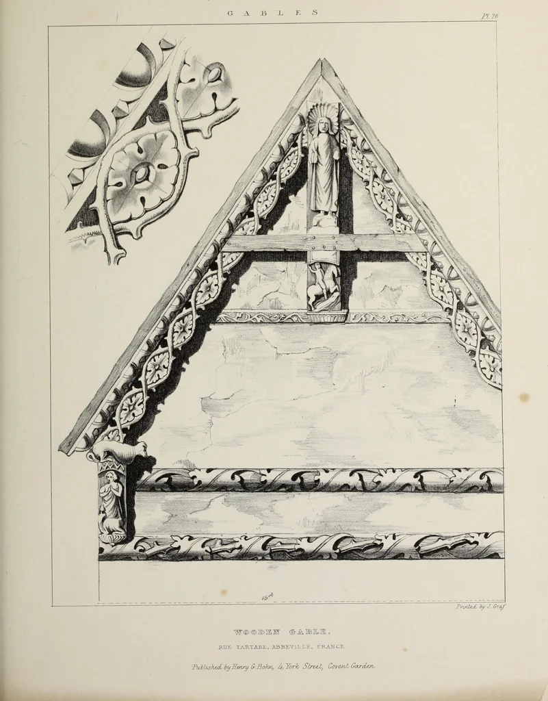 An illustration from A series of ornamental timber gables : from existing examples in England and France, of the sixteenth century, 1831, leaf 124