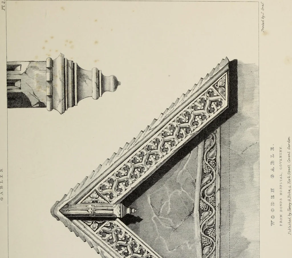 An illustration from A series of ornamental timber gables : from existing examples in England and France, of the sixteenth century, 1831, leaf 28