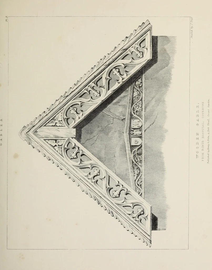 An illustration from A series of ornamental timber gables : from existing examples in England and France, of the sixteenth century, 1831, leaf 32