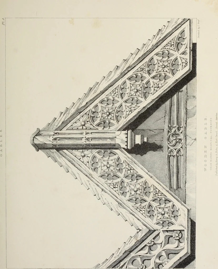 An illustration from A series of ornamental timber gables : from existing examples in England and France, of the sixteenth century, 1831, leaf 36