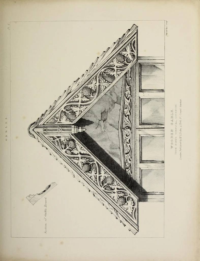 An illustration from A series of ornamental timber gables : from existing examples in England and France, of the sixteenth century, 1831, leaf 40
