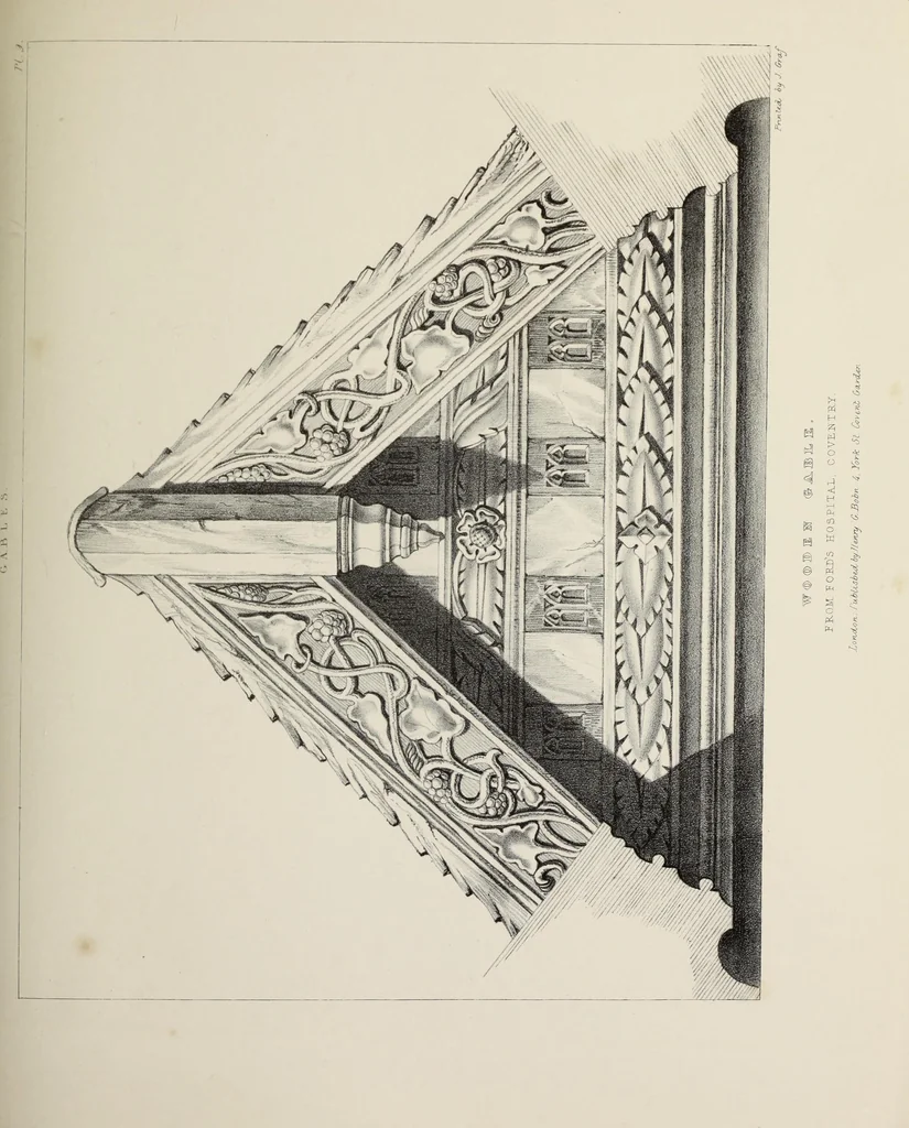 An illustration from A series of ornamental timber gables : from existing examples in England and France, of the sixteenth century, 1831, leaf 56