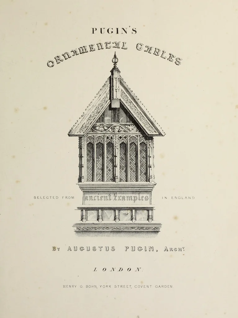 An illustration from A series of ornamental timber gables : from existing examples in England and France, of the sixteenth century, 1831, leaf 6