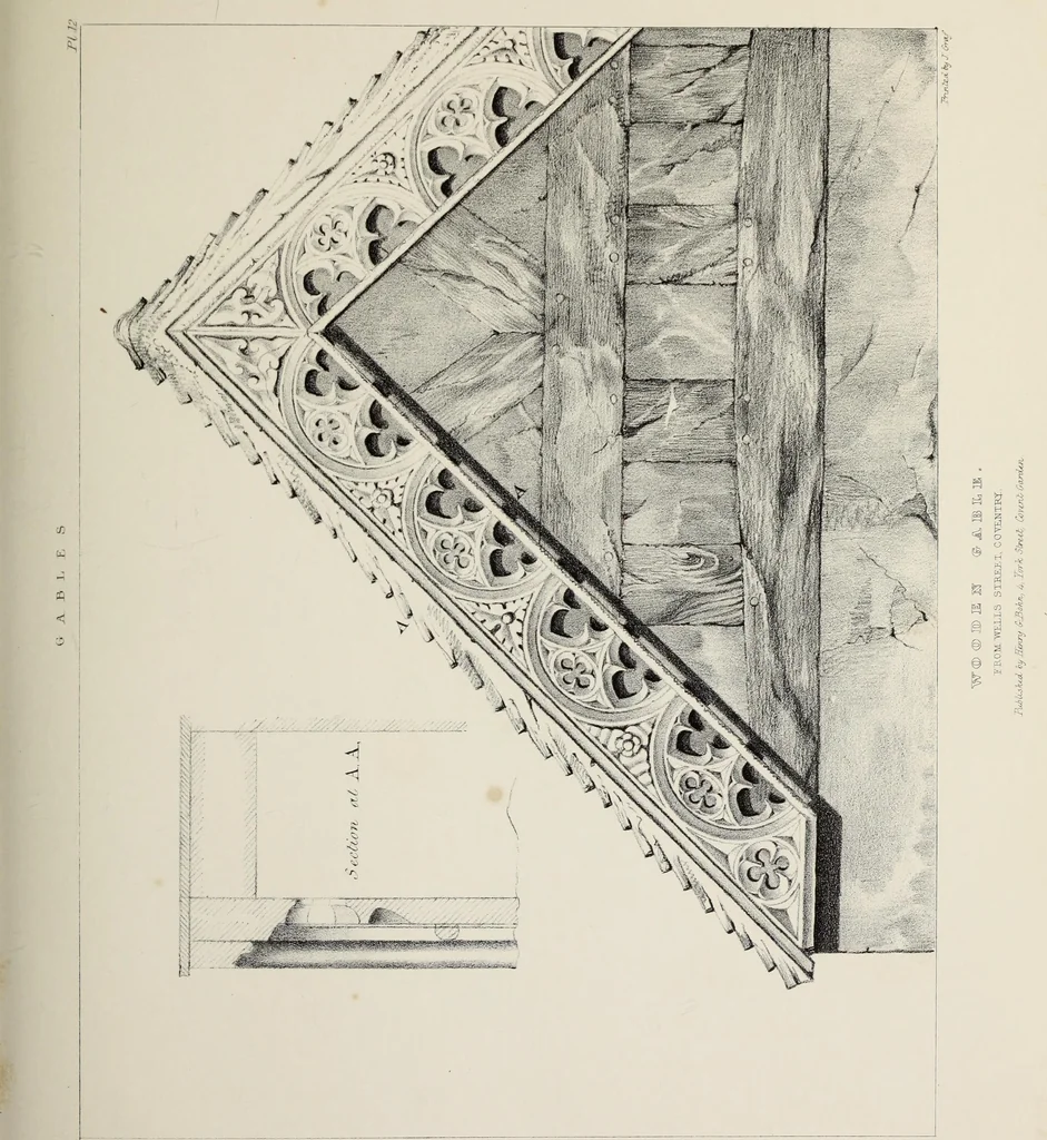 An illustration from A series of ornamental timber gables : from existing examples in England and France, of the sixteenth century, 1831, leaf 68