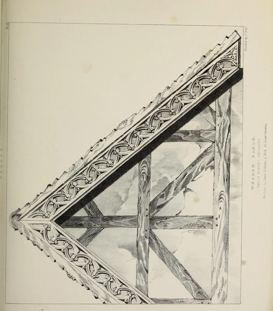 An illustration from A series of ornamental timber gables : from existing examples in England and France, of the sixteenth century, 1831, leaf 72