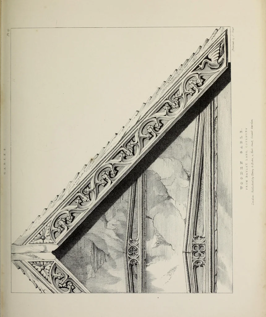An illustration from A series of ornamental timber gables : from existing examples in England and France, of the sixteenth century, 1831, leaf 76