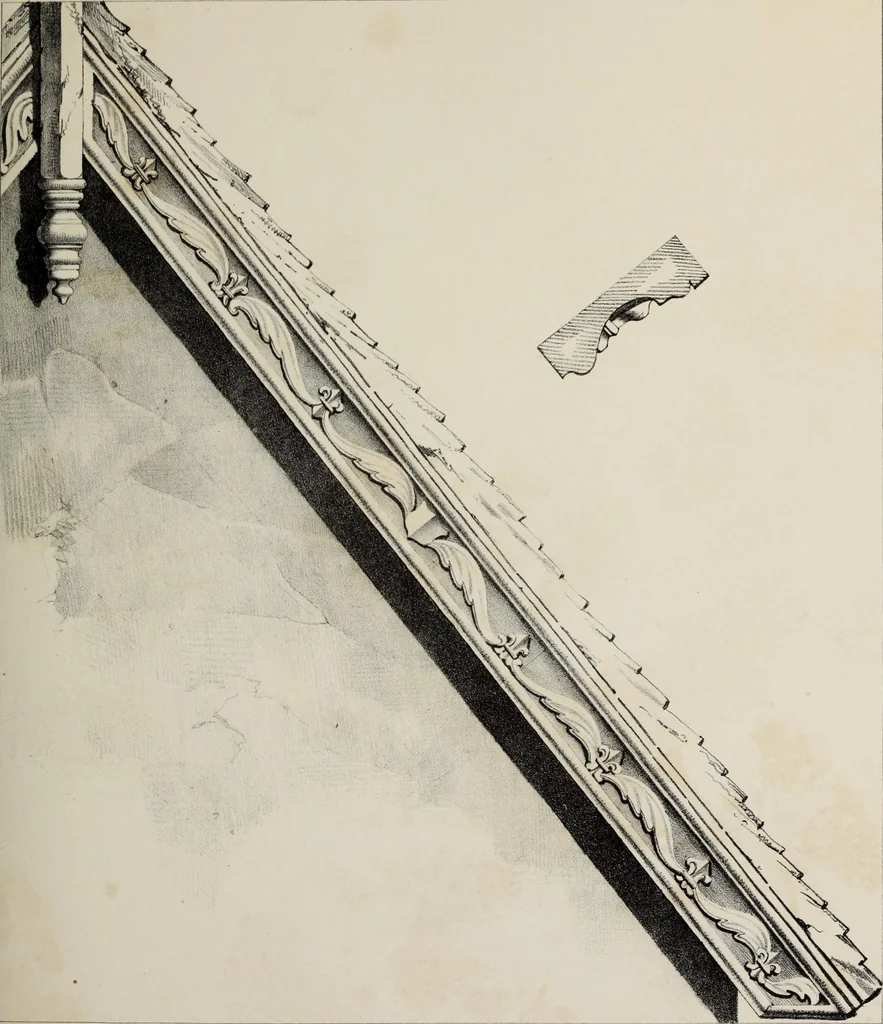 An illustration from A series of ornamental timber gables : from existing examples in England and France, of the sixteenth century, 1831, leaf 84