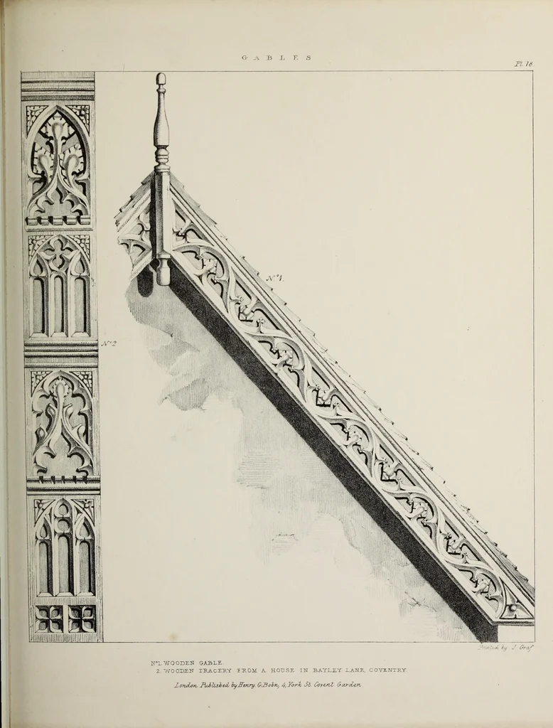 An illustration from A series of ornamental timber gables : from existing examples in England and France, of the sixteenth century, 1831, leaf 92