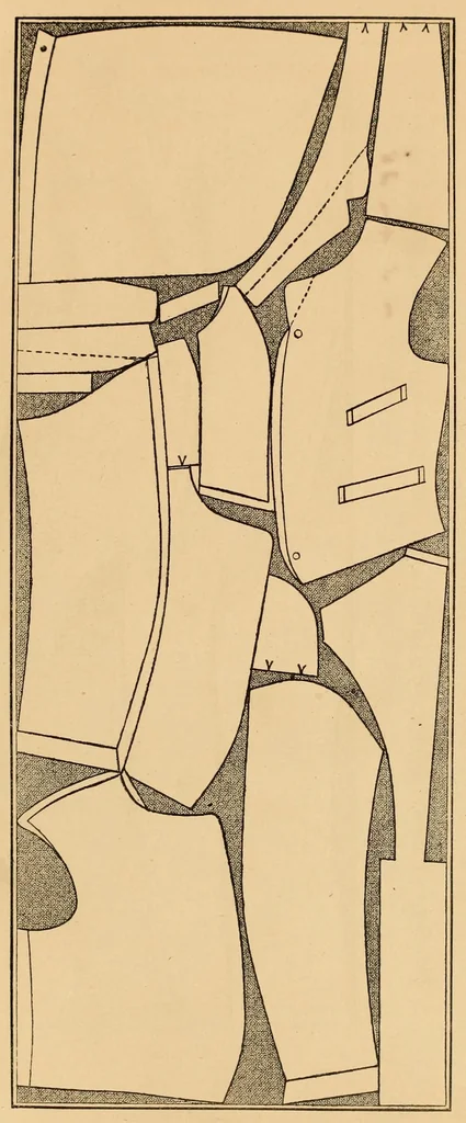 An illustration from A series of tables and diagrams illustrating economy in cutting, being economical methods for cutting out garments, 1894, leaf 35