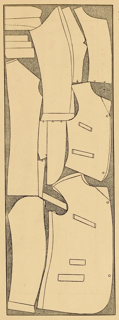 An illustration from A series of tables and diagrams illustrating economy in cutting, being economical methods for cutting out garments, 1894, leaf 37