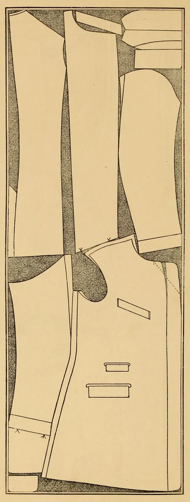 An illustration from A series of tables and diagrams illustrating economy in cutting, being economical methods for cutting out garments, 1894, leaf 44