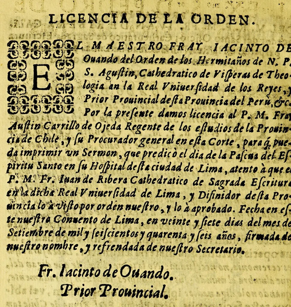 An illustration from Sermon en la festiva accion de gracias, que se hizo en la cathedral de la cuidad del Cuzco el domingo quarto de quaresma a Maria Santissima por la recuperacion de la cuidad de Valdiuia, y felices sucessos del Reyno de Chile deste ano de [1]647. : Celebrada por el Illmo. y Rmo. Sor. doctor don Iuan Alonso Ocon, obispo del Cuzco, del consejo de Su Magestad., 1647, leaf 12