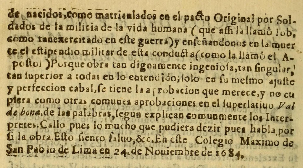 An illustration from Sermon en la honoracion annua, y vniversal sufragio, : que de orden de la magestad catolica del Rey N.S.D. Carlos II. el deseado se fundó en la S. Iglesia Metropolitana de Lima, por todos los soldados, que an muerto en su real servicio, el dia 3 de noviembre de 1684. El P. Francisco Lopez de la Compañia de Iesus., 1684, leaf 12