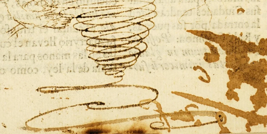 An illustration from Sermon en la solemne fiesta, que el santo tribunal de la Inquisicion de esta Nueva-España haze à su inclito patron S. Pedro Martyr de Verona su inquisidor, en el real Convento de Santo Domingo de Mexico. : Siendo hermano mayor de su ilustre cofradia el R. P. Por. Fr. Juan de Ribera Calderon, diffinidor, que ha sido de su provincia, comendador actual del convento de N.S. de la concepcion extramuros de esta ciudad, limosnero mayor del ilustrissimo S. Arçobispo de Mexico Doct. D. Francisco de Aguyar, y Seyxas ; consultor de la S. Cruzada, y comissario del Santo Officio de la Inquisicion., 1693, leaf 38