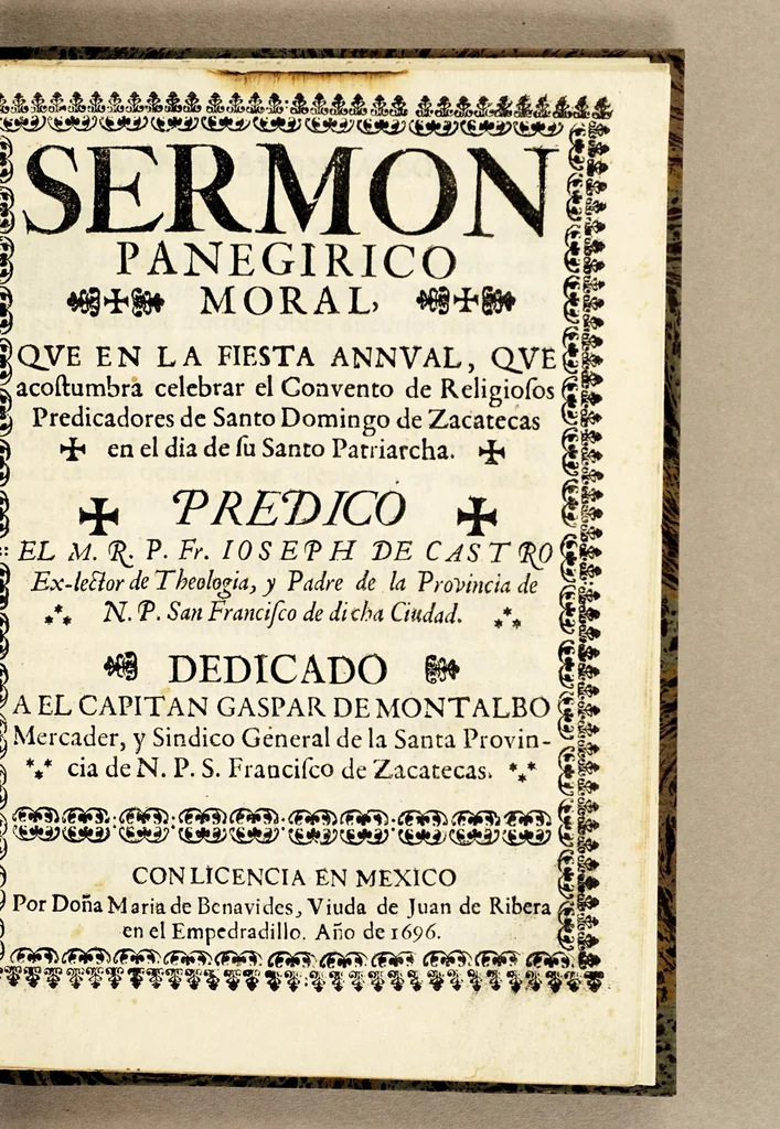 An illustration from Sermon panegirico moral, que en la fiesta annual, que acostumbra celebrar el convento de religiosos predicadores de Santo Domingo de Zacatecas en el dia de su santo patriarcha., 1696, leaf 7