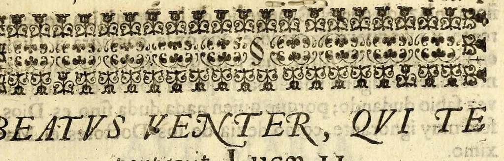 An illustration from Sermon panegyrico. : Predicado, à la solemnidad de el patrocinio de N. Señora, en la iglesia del real, y religiosissimo Convento de Jesus Maria , de esta imperial ciudad de Mexico; en concurso de la primera missa que en dicho dia, è iglesia, cantó el Br. D. Antonio Bernardino Dominguez, Zamudio., 1691, leaf 19