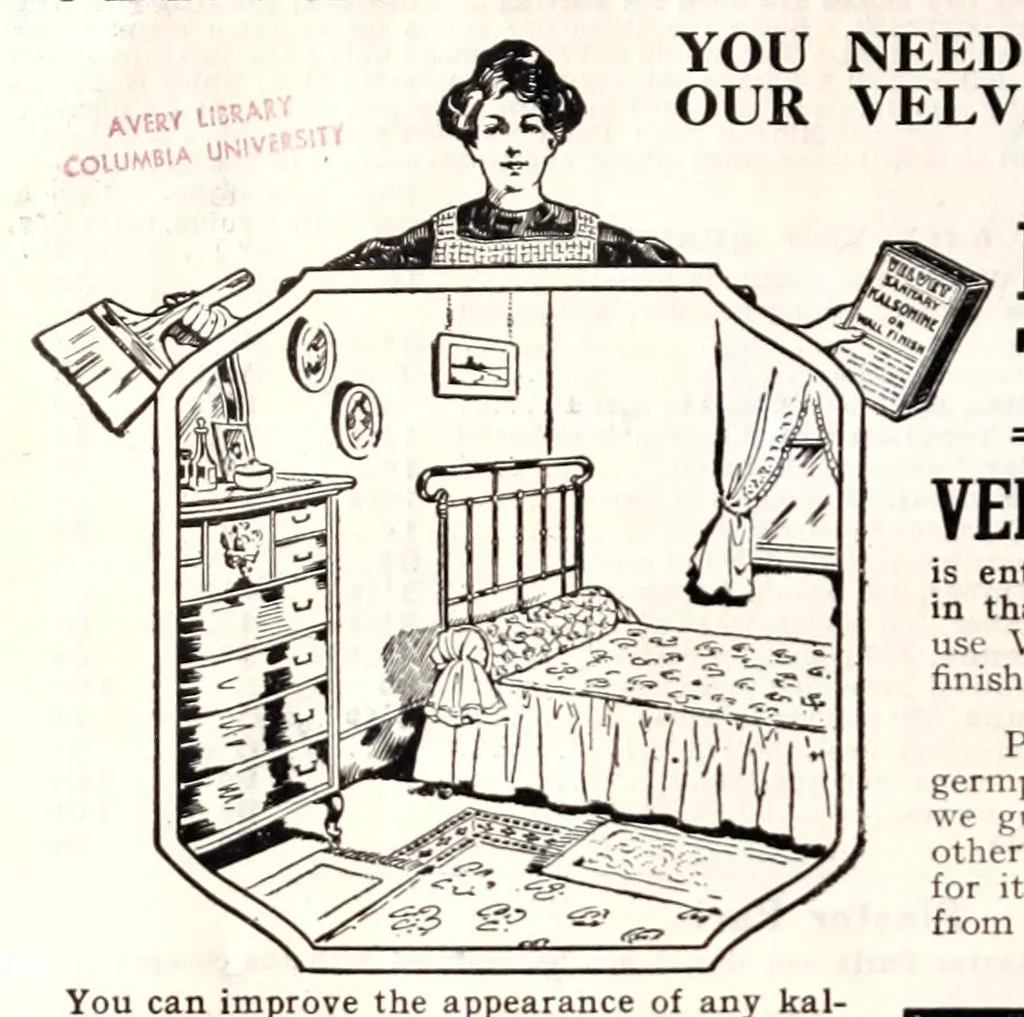 An illustration from Seroco paints : ready mixed house, barn, carriage, wagon and implement paints, shingle stains and preservatives, varnishes of every kind ... painters, glaziers and calciminers tools and supplies., 1915, leaf 14