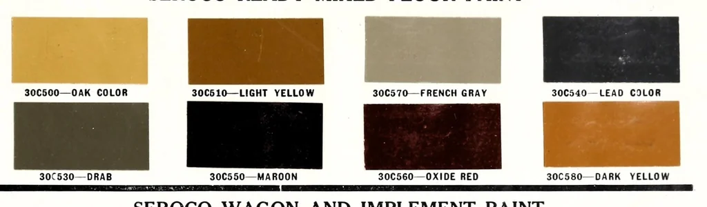 An illustration from Seroco paints : ready mixed house, barn, carriage, wagon and implement paints, shingle stains and preservatives, varnishes of every kind ... painters, glaziers and calciminers tools and supplies., 1915, leaf 25
