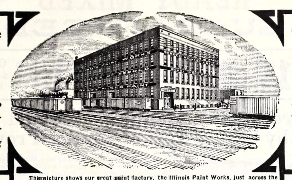 An illustration from Seroco paints : ready mixed house, barn, carriage, wagon and implement paints, shingle stains and preservatives, varnishes of every kind ... painters, glaziers and calciminers tools and supplies., 1915, leaf 3