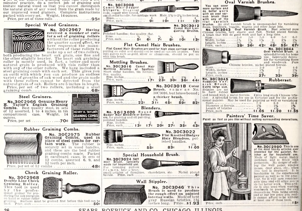 An illustration from Seroco paints : ready mixed house, barn, carriage, wagon and implement paints, shingle stains and preservatives, varnishes of every kind ... painters, glaziers and calciminers tools and supplies., 1915, leaf 32
