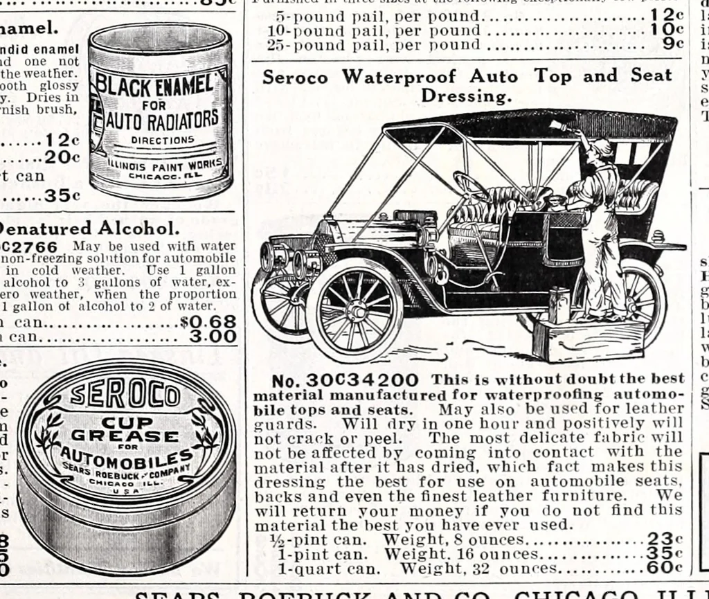 An illustration from Seroco paints : ready mixed house, barn, carriage, wagon and implement paints, shingle stains and preservatives, varnishes of every kind ... painters, glaziers and calciminers tools and supplies., 1915, leaf 37