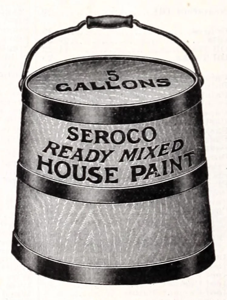 An illustration from Seroco paints : ready mixed house, barn, carriage, wagon and implement paints, shingle stains and preservatives, varnishes of every kind ... painters, glaziers and calciminers tools and supplies., 1915, leaf 4