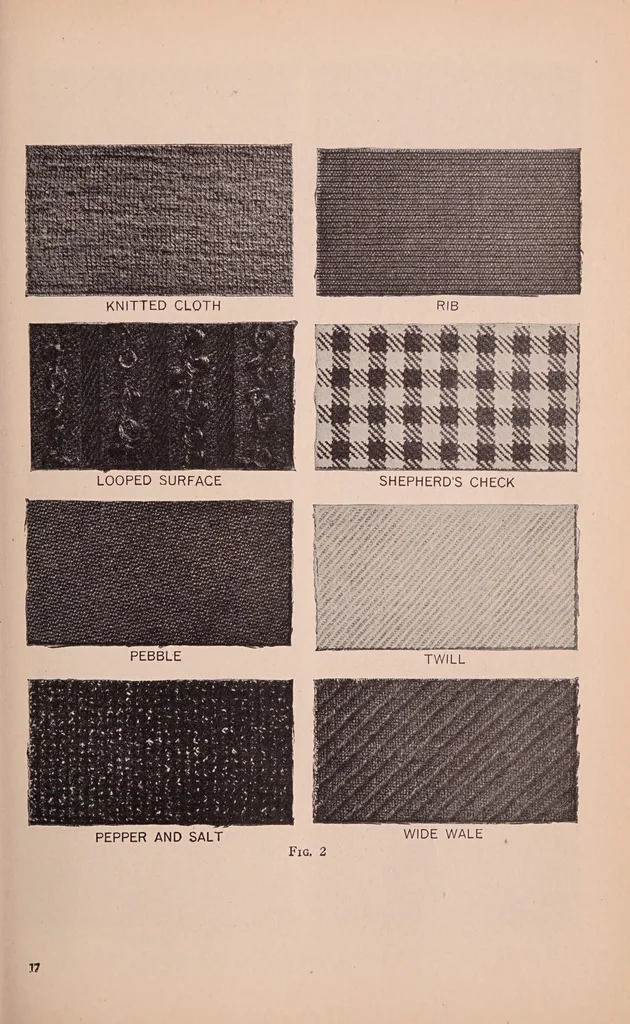 An illustration from Sewing materials:Development of textiles. Cottons, linens, wools, silks, laces., 1923, leaf 65