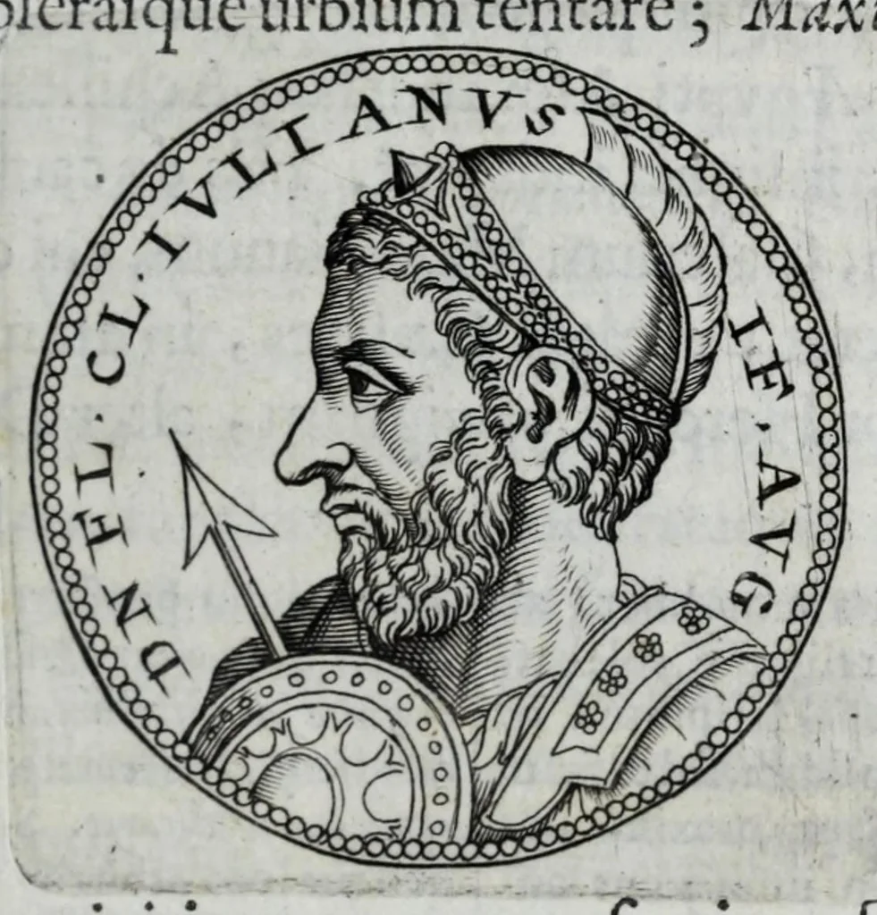 An illustration from Sex. Aurelii Victoria Historiae Romanae breviarium, cum Schotti, Machanei, Vineti, Lipsii, Casauboni, Gruteri &c. integris notis, 1670, leaf 327