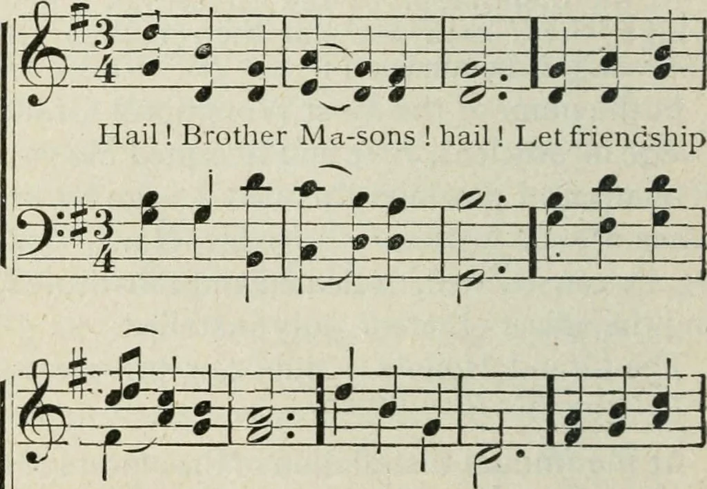 An illustration from Shaver's masonic monitor containing all the exoteric ritual of the work and lectures of the three degrees of ancient craft masonry; to which is added the ancient ceremonies of the order, and the ritual of a lady of sorrow. Compiled in strict cnformity with the work, 1907, leaf 181