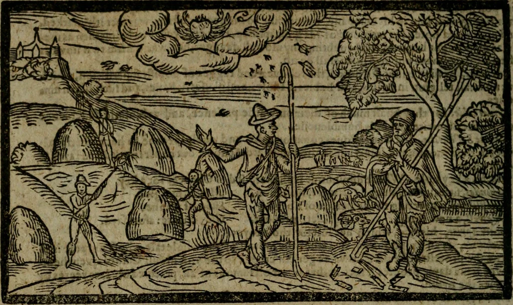 An illustration from The shepheardes calender : conteining twelue aeglogues proportionable to the twelue monethes : Entitled to the noble and vertuous gentleman most worthie of all titles, both of learning and chiualry, Maister Philip Sidney, 1586, leaf 55
