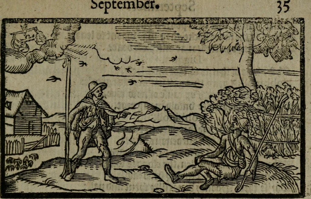 An illustration from The shepheardes calender : conteining twelue aeglogues proportionable to the twelue monethes : Entitled to the noble and vertuous gentleman most worthie of all titles, both of learning and chiualry, Maister Philip Sidney, 1586, leaf 80