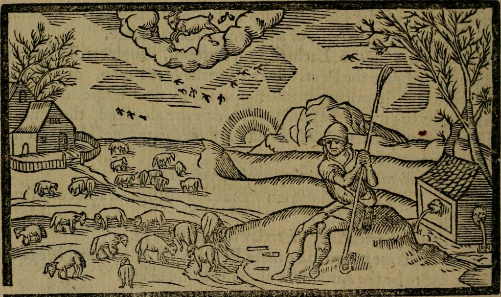 An illustration from The shepheards calender : conteyning twelue aeglogues, proportionable to the twelue moneths : entituled, to the noble and vertuous gentleman, most worthy of all tytles, both of learning and chiualrie, Maister Philip Sidney, 1597, leaf 109