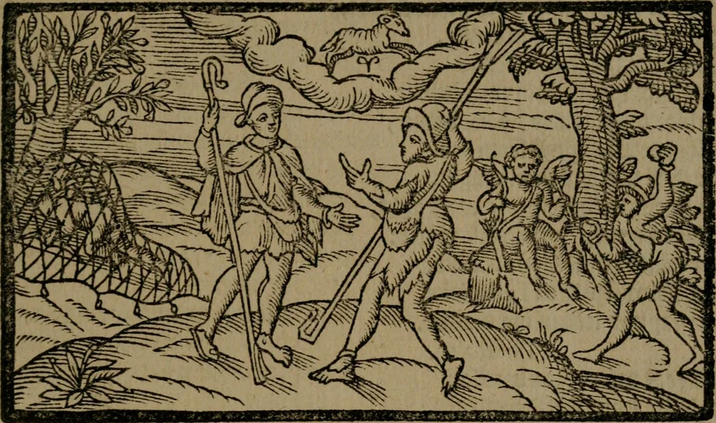 An illustration from The shepheards calender : conteyning twelue aeglogues, proportionable to the twelue moneths : entituled, to the noble and vertuous gentleman, most worthy of all tytles, both of learning and chiualrie, Maister Philip Sidney, 1597, leaf 30