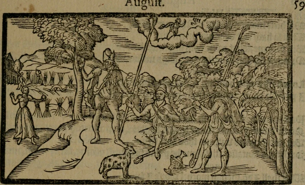 An illustration from The shepheards calender : conteyning twelue aeglogues, proportionable to the twelue moneths : entituled, to the noble and vertuous gentleman, most worthy of all tytles, both of learning and chiualrie, Maister Philip Sidney, 1597, leaf 74