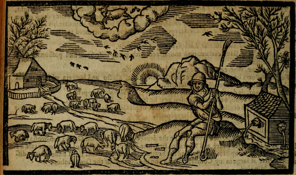 An illustration from The shepheards calender : conteining twelue æglogues proportionable to the twelue monthes : entituled, to the noble and vertuous gentleman, most worthie of all titles, both of learning and chiualry, Maister Philip Sidney, 1591, leaf 105