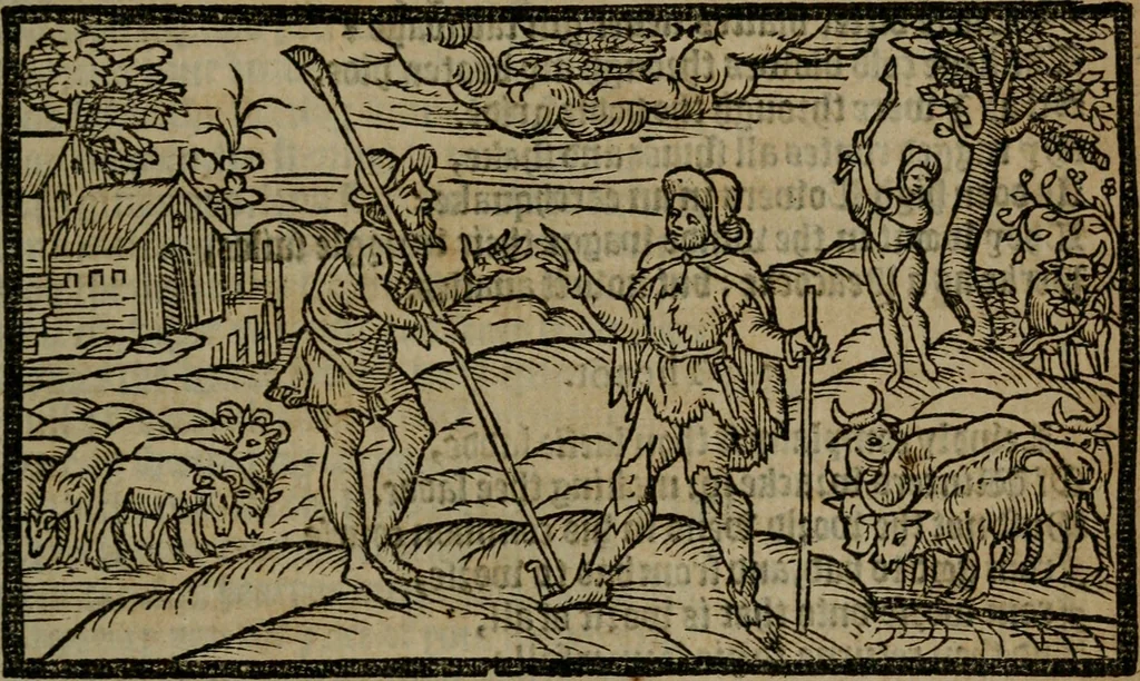 An illustration from The shepheards calender : conteining twelue æglogues proportionable to the twelue monthes : entituled, to the noble and vertuous gentleman, most worthie of all titles, both of learning and chiualry, Maister Philip Sidney, 1591, leaf 16