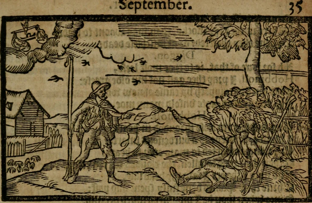 An illustration from The shepheards calender : conteining twelue æglogues proportionable to the twelue monthes : entituled, to the noble and vertuous gentleman, most worthie of all titles, both of learning and chiualry, Maister Philip Sidney, 1591, leaf 78