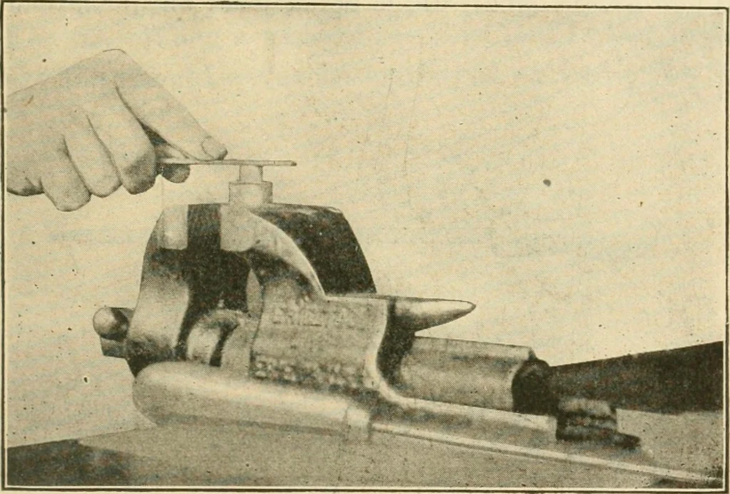 An illustration from Shop practice for home mechanics, use of tools, shop processes, construction of small machines. Contains a chapter also on theoretical mechanics and on miscellaneous information relative to shop work, 1920, leaf 54