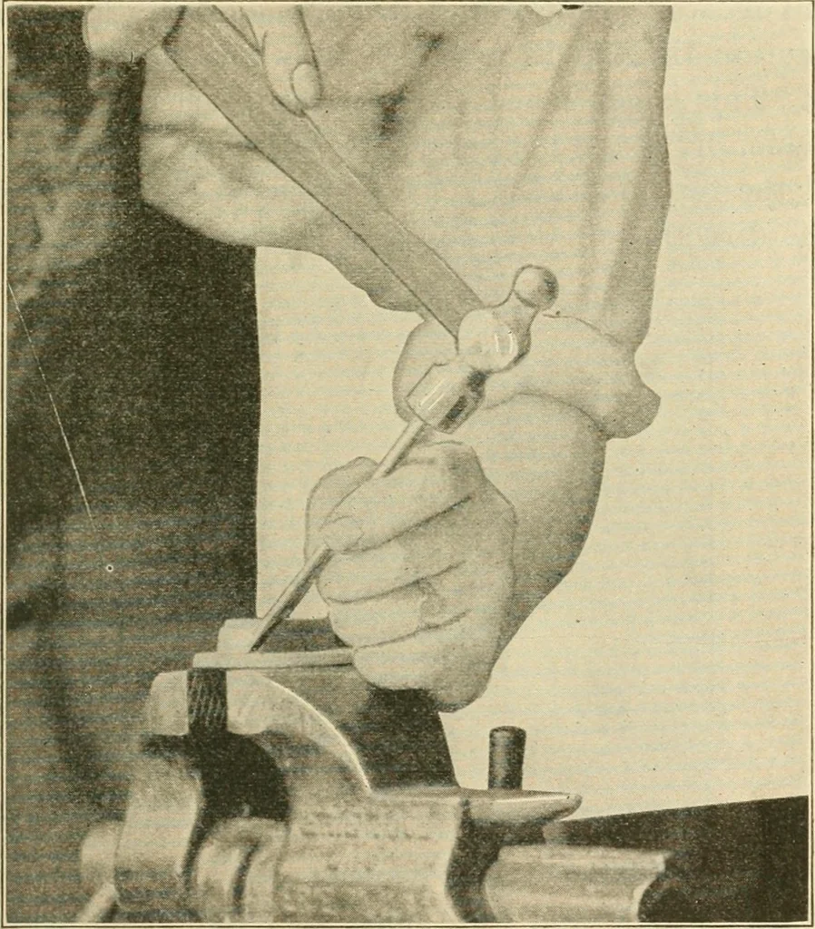 An illustration from Shop practice for home mechanics, use of tools, shop processes, construction of small machines. Contains a chapter also on theoretical mechanics and on miscellaneous information relative to shop work, 1920, leaf 72