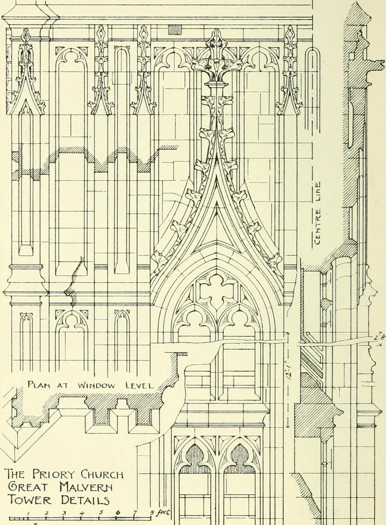 An illustration from A short account of Great Malvern Priory Church, a history of the monastery, and description of the fabric, 1914, leaf 55