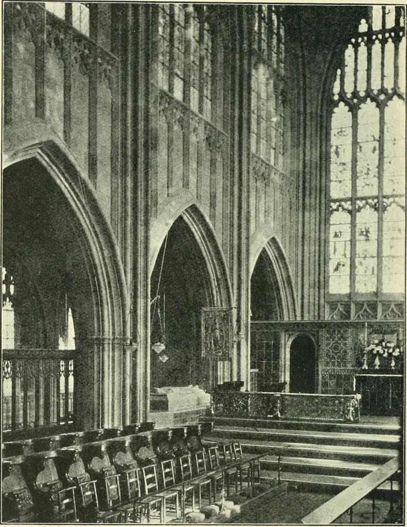An illustration from A short account of Great Malvern Priory Church, a history of the monastery, and description of the fabric, 1914, leaf 73