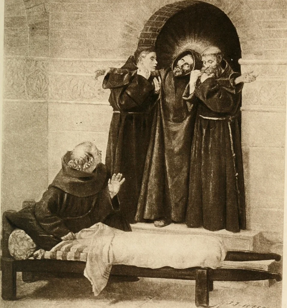 An illustration from A short history of monks and monasteries, 1900, leaf 384