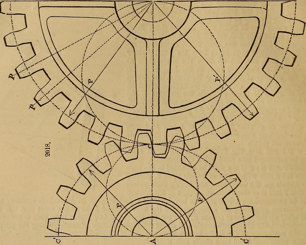 An illustration from A short treatise on the designing and construction of gearing and mill-work. Accompanied by an explanation of the construction and use of the odontograph of Prof. Willis .., 1873, leaf 25