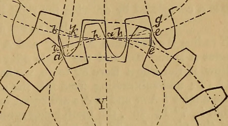 An illustration from A short treatise on the designing and construction of gearing and mill-work. Accompanied by an explanation of the construction and use of the odontograph of Prof. Willis .., 1873, leaf 42