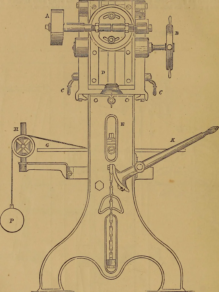 An illustration from A short treatise on the designing and construction of gearing and mill-work. Accompanied by an explanation of the construction and use of the odontograph of Prof. Willis .., 1873, leaf 97