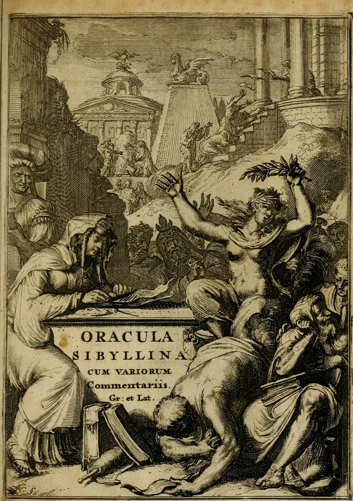 An illustration from Sibylliakoi chresmoi; hoc est, Sibyllina oracula, ex veteribus codicibus emendata ac restituta, et commentariis diversorum illustrata, 1689, leaf 6