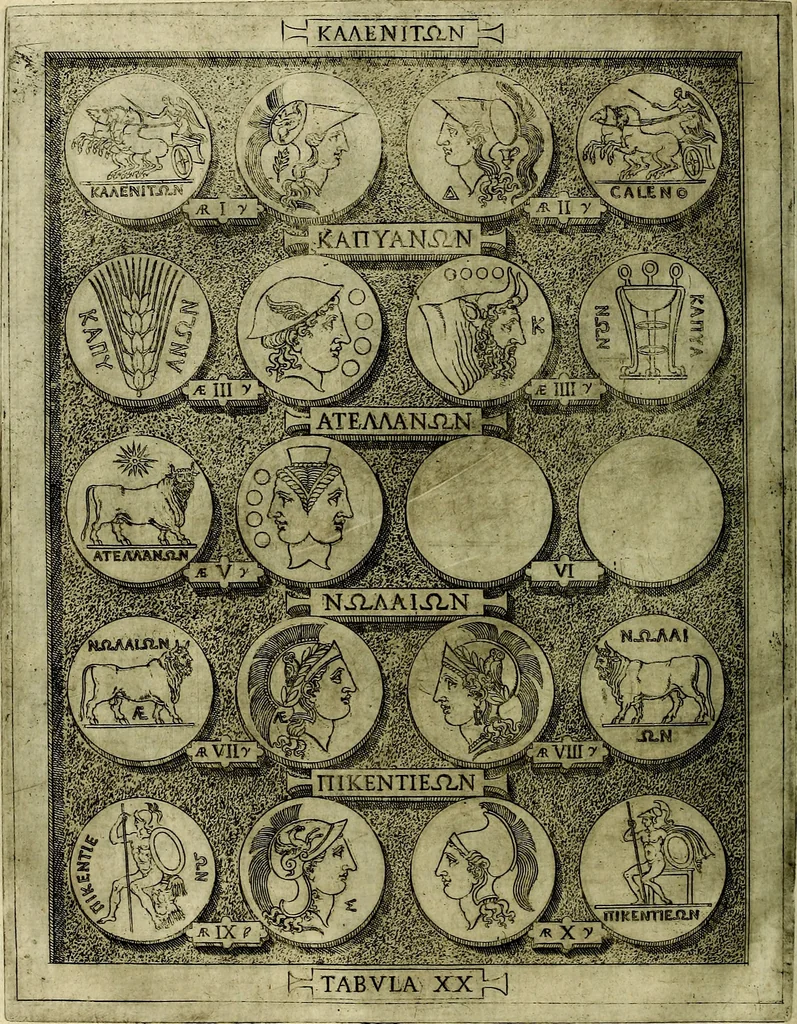 An illustration from Sicilia et Magna Graecia, sive, Historiae vrbivm et popvlorvm Graeciae ex antiqvis nomismatibvs liber primus[-secundus], 1644, leaf 29