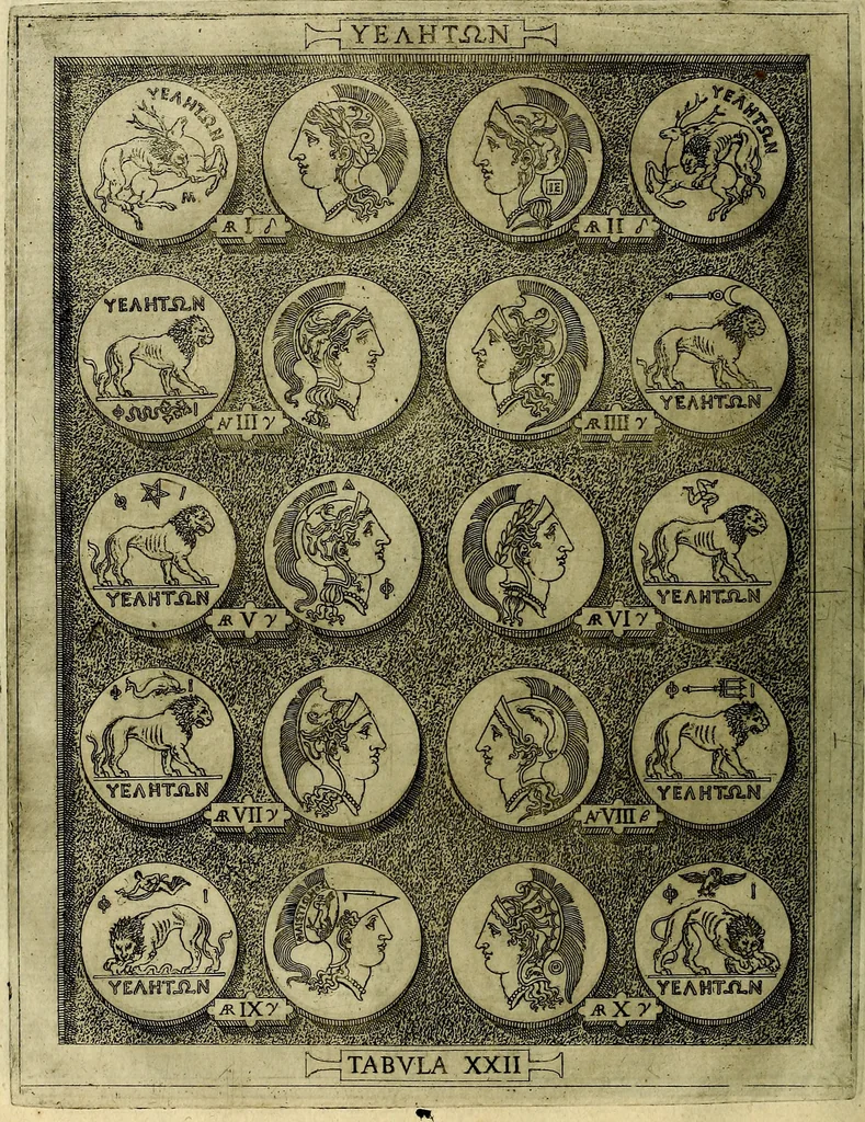 An illustration from Sicilia et Magna Graecia, sive, Historiae vrbivm et popvlorvm Graeciae ex antiqvis nomismatibvs liber primus[-secundus], 1644, leaf 31