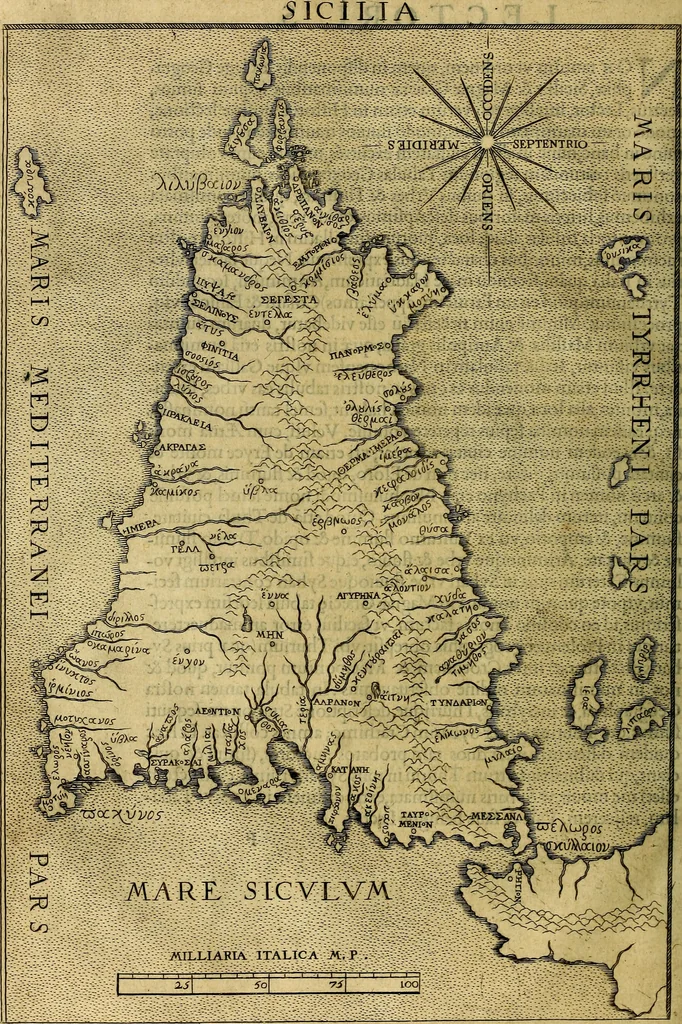 An illustration from Sicilia et Magna Graecia, sive, Historiae vrbivm et popvlorvm Graeciae ex antiqvis nomismatibvs liber primus[-secundus], 1644, leaf 49