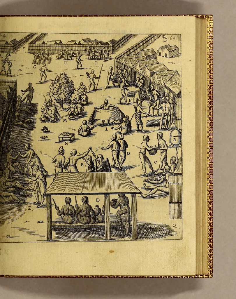 An illustration from Siebende Schiffahrt in das Goldreiche Königreich Guineam, in Africa gelegen, : so sonsten das Goldgestadt von Mina genan[n]t wirdt, welches von den Portugalesern vngefähr vor 200. Jahren erfunden, von den Holländern innerhalb 18. Jahren hero bekannt gemacht vnd frequentirt, jetzt aber von ihnen erst recht erkündigt, vnd in niderländischer Sprach beschrieben, da sie mit zweyen Schiffen auss demselben Lande Anno 1602. widerumb in Hollande ankommen., 1606, leaf 89
